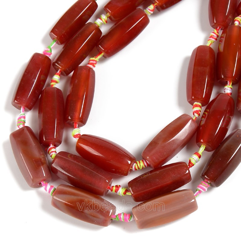 Dark Red Lace Agate/Banded Agate Faceted Barrel Drum Beads, 6 Facets, Approx 12-13x30-31mm, 10pcs/strand