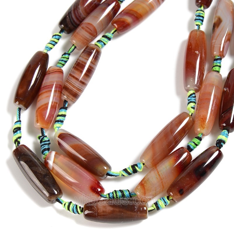 Brown Lace Agate/Banded Agate Smooth Rice Beads, Approx 10x30mm, 11pcs/strand