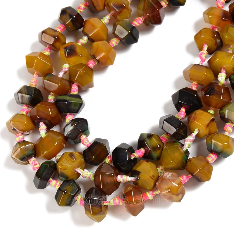 Yellow&Green Lace Agate/Banded Agate Faceted Bicone Beads, Approx 12-16x7-12mm, 23-24pcs/strand