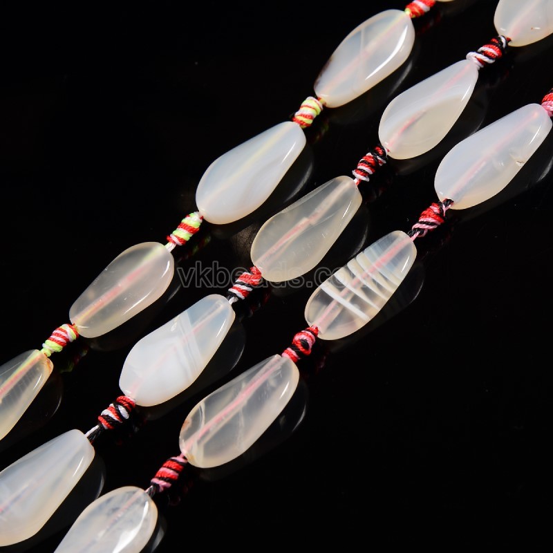 White Lace Agate/Banded Agate Twist Ovals, Approx 15-16x28-30mm, 11pcs/strand