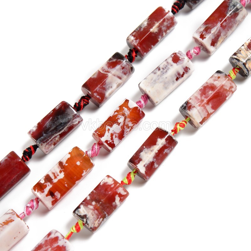 Red Fire Lace Agate/Banded Agate Hexagonal Prisms, Approx 10-13x20-25mm, 13pcs/strand
