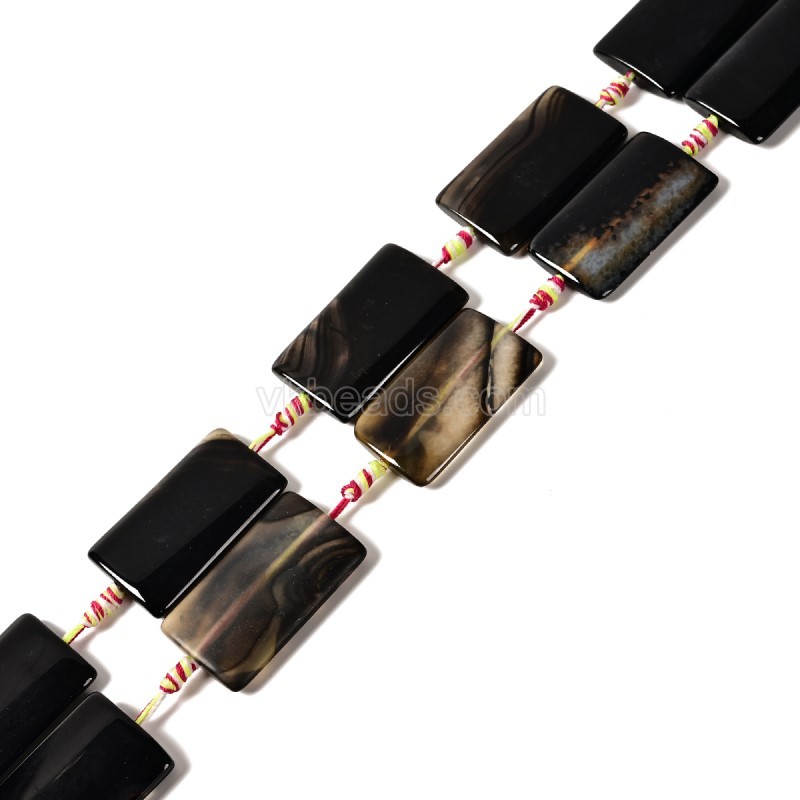 Black Lace Agate/Banded Agate Rectangle Slices, Approx 22-25x40mm, 9pcs/strand