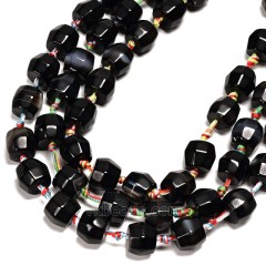 Black Lace Agate/Banded Agate Faceted Barrel Drum Beads, Approx 11-13x10-12mm, 38-40cm/strand