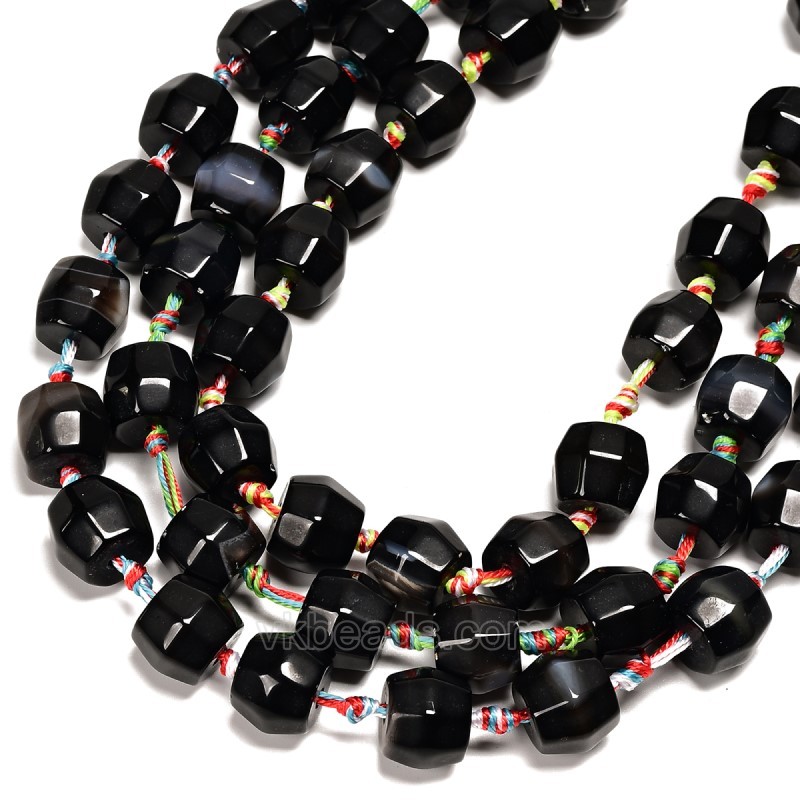 Black Lace Agate/Banded Agate Faceted Barrel Drum Beads, Approx 11-13x10-12mm, 38-40cm/strand