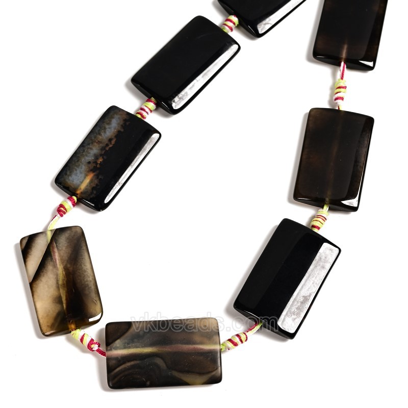 Black Lace Agate/Banded Agate Rectangle Slices, Approx 22-25x40mm, 9pcs/strand