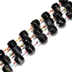 Black Lace Agate/Banded Agate Faceted Barrel Drum Beads, Approx 11-13x10-12mm, 38-40cm/strand