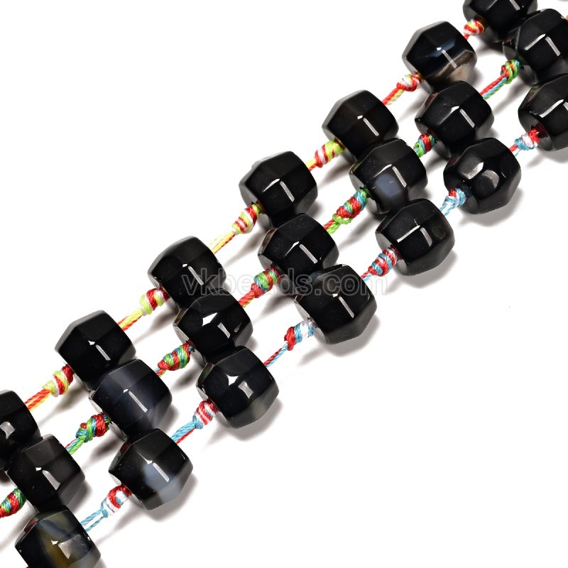 Black Lace Agate/Banded Agate Faceted Barrel Drum Beads, Approx 11-13x10-12mm, 38-40cm/strand