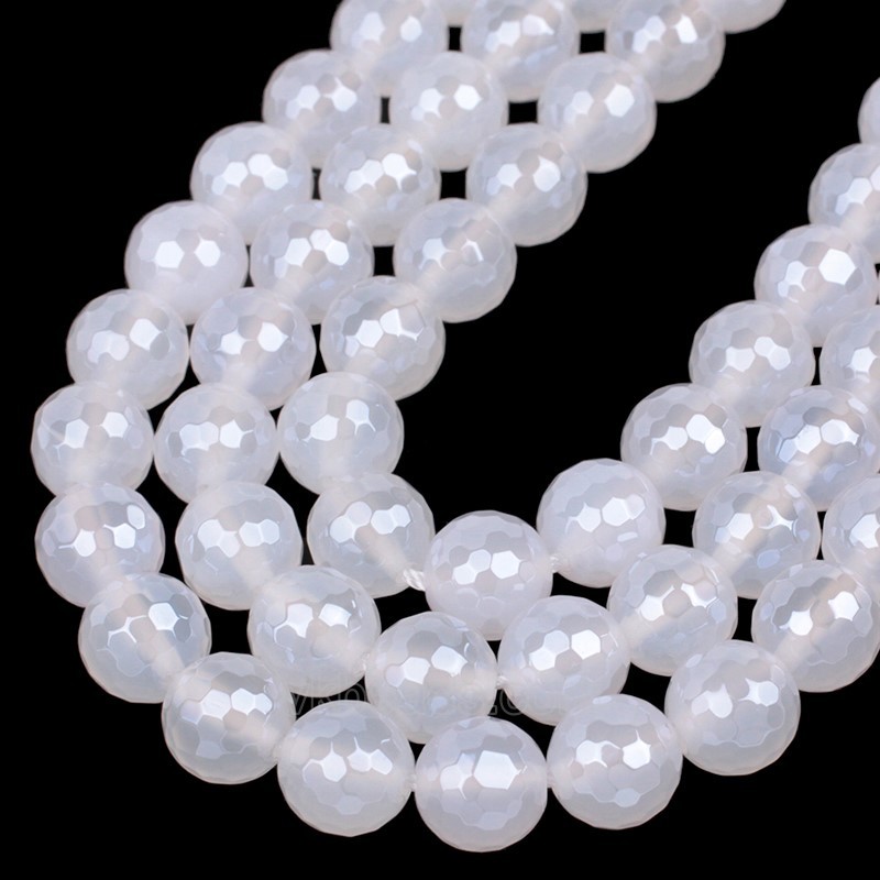 High Luster Plated White Agate  Faceted Rounds, 128 Facets, Approx 6-12mm, 38cm/strand