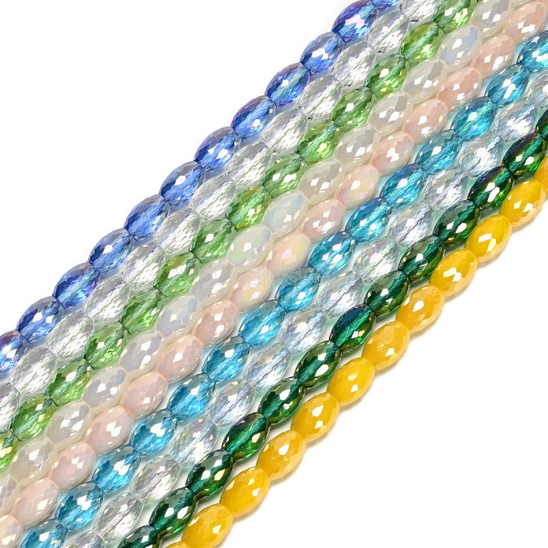 AB Plated Transparent Red Glass Faceted Rice Beads, Approx 8x12mm, 38cm/strand