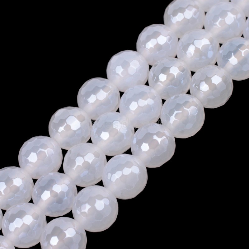 High Luster Plated White Agate  Faceted Rounds, 128 Facets, Approx 6-12mm, 38cm/strand