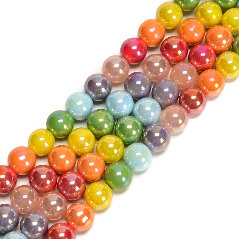 AB Plated Multicolor Opaque Glass Smooth Rounds, Approx 8-10mm, 38cm/strand