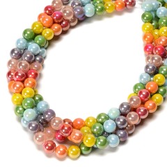 AB Plated Multicolor Opaque Glass Smooth Rounds, Approx 8-10mm, 38cm/strand