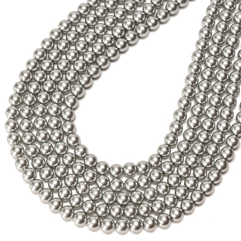 Light Grey Glass Pearl Smooth Rounds, Approx 2-12mm, 38cm/strand