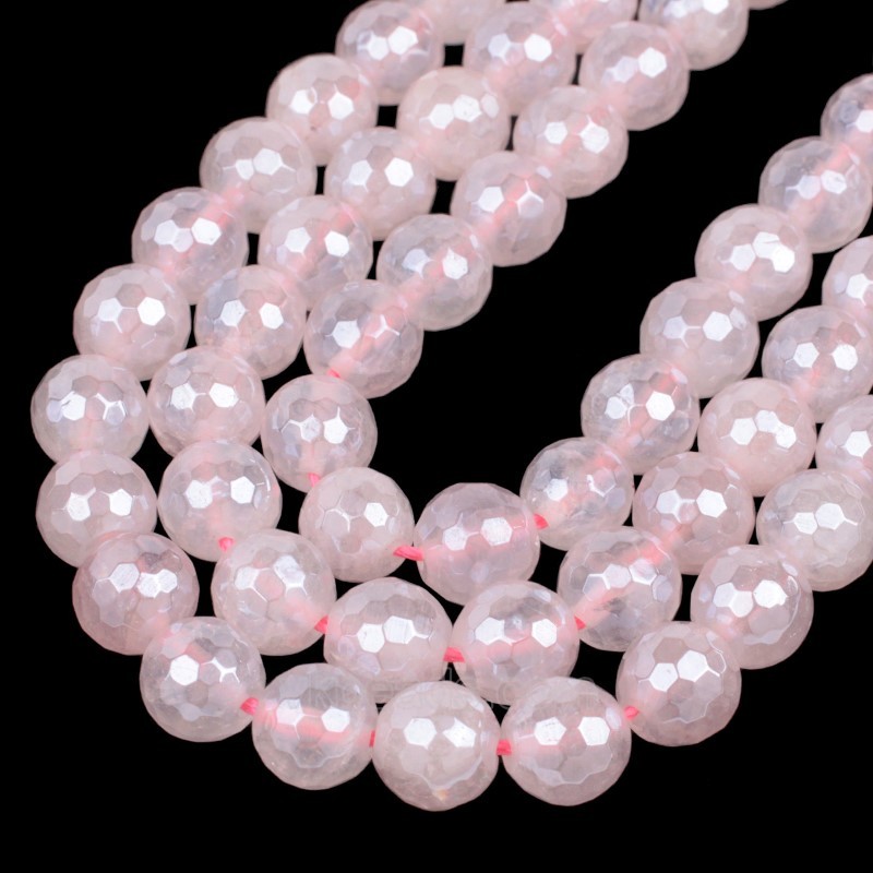 High Luster Plated Rose Quartz Faceted Rounds, 128 Facets, Approx 6-12mm, 38cm/strand