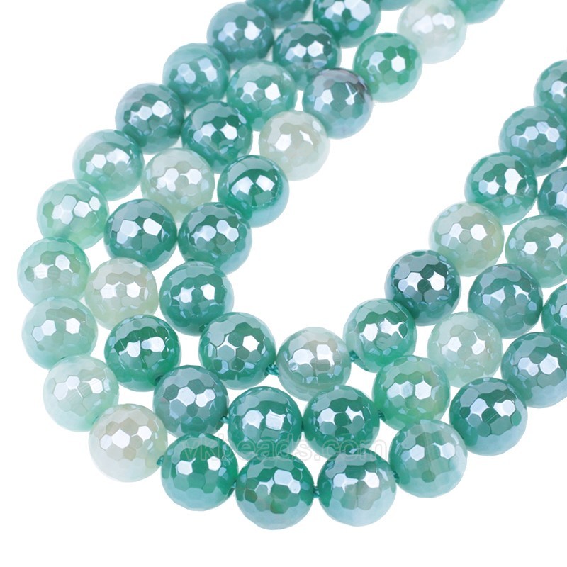 High Luster Plated Green Lace Agate/Banded Agate Faceted Rounds, 128 Facets, Approx 6-12mm, 38cm/strand