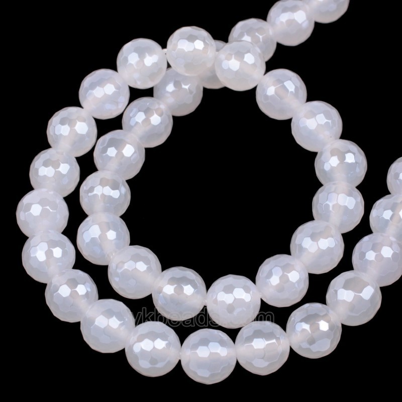 High Luster Plated White Agate  Faceted Rounds, 128 Facets, Approx 6-12mm, 38cm/strand