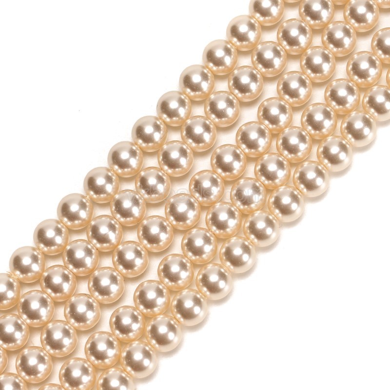 Beige Glass Pearl Smooth Rounds, Approx 2-12mm, 38cm/strand