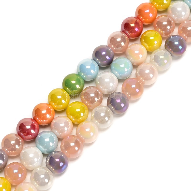 AB Plated Multicolor Opaque Glass Smooth Rounds, Approx 8-10mm, 38cm/strand