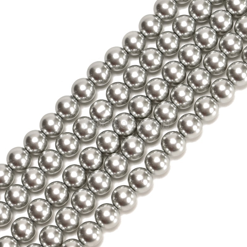 Light Grey Glass Pearl Smooth Rounds, Approx 2-12mm, 38cm/strand