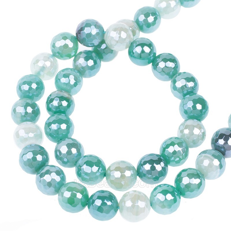 High Luster Plated Green Lace Agate/Banded Agate Faceted Rounds, 128 Facets, Approx 6-12mm, 38cm/strand