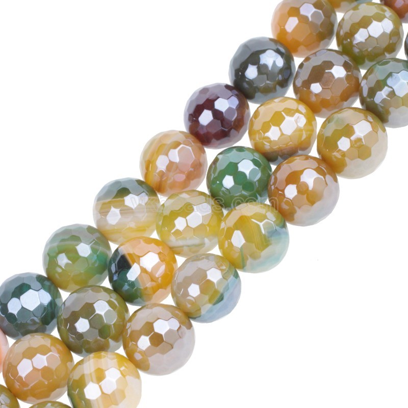 High Luster Plated Yellow&Green Lace Agate/Banded Agate Faceted Rounds, 128 Facets, Approx 6-12mm, 38cm/strand