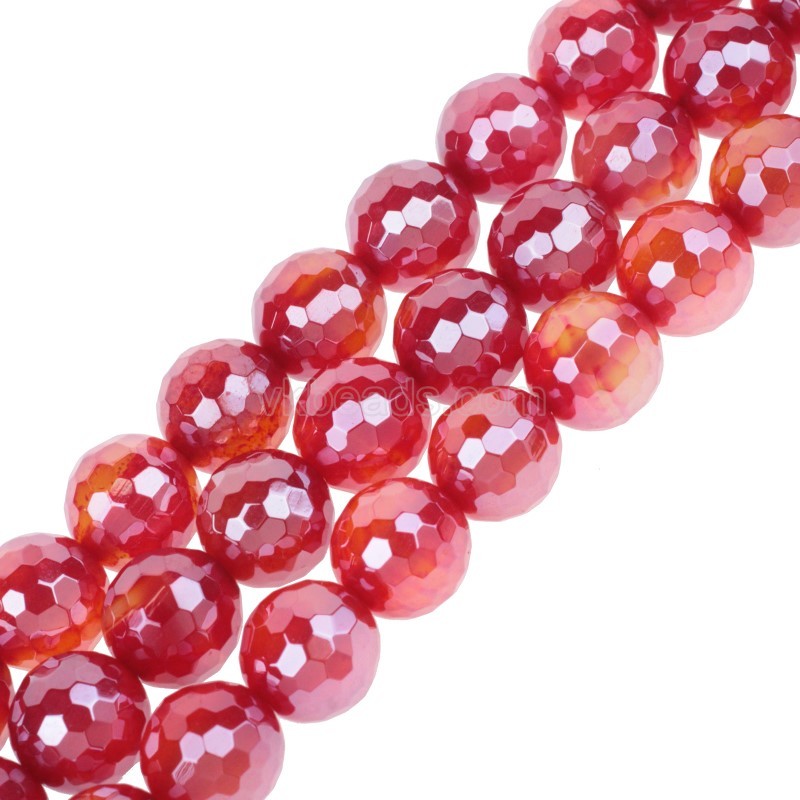 High Luster Plated Natural Red Agate Faceted Rounds, 128 Facets, Approx 6-12mm, 38cm/strand