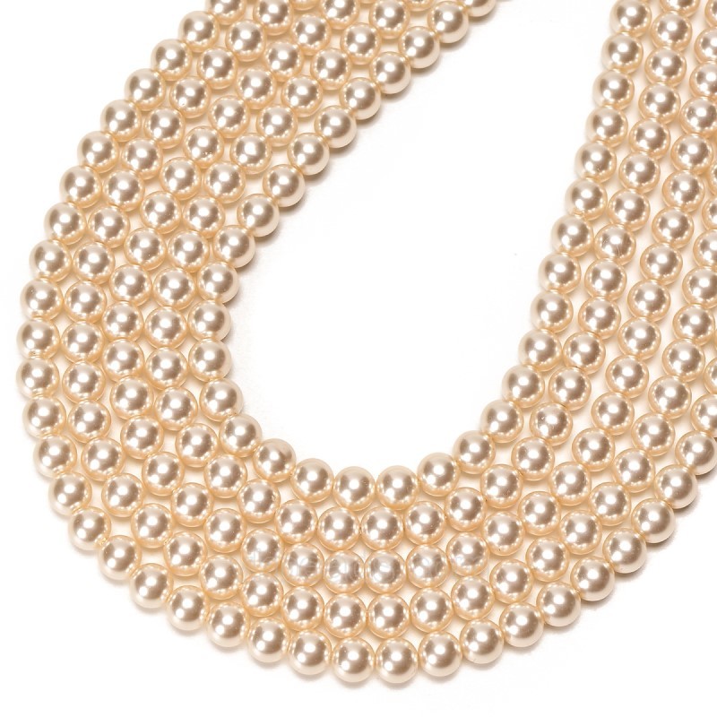 Beige Glass Pearl Smooth Rounds, Approx 2-12mm, 38cm/strand