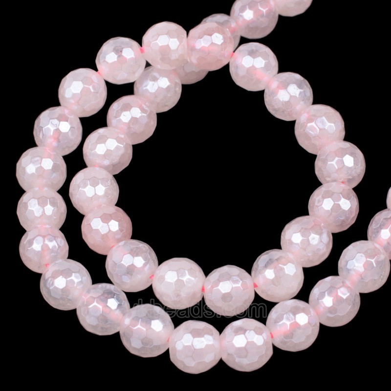 High Luster Plated Rose Quartz Faceted Rounds, 128 Facets, Approx 6-12mm, 38cm/strand