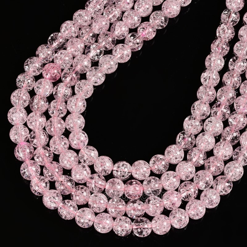Pink Cracked Glass Smooth Rounds, Approx 4-12mm, 38cm/strand