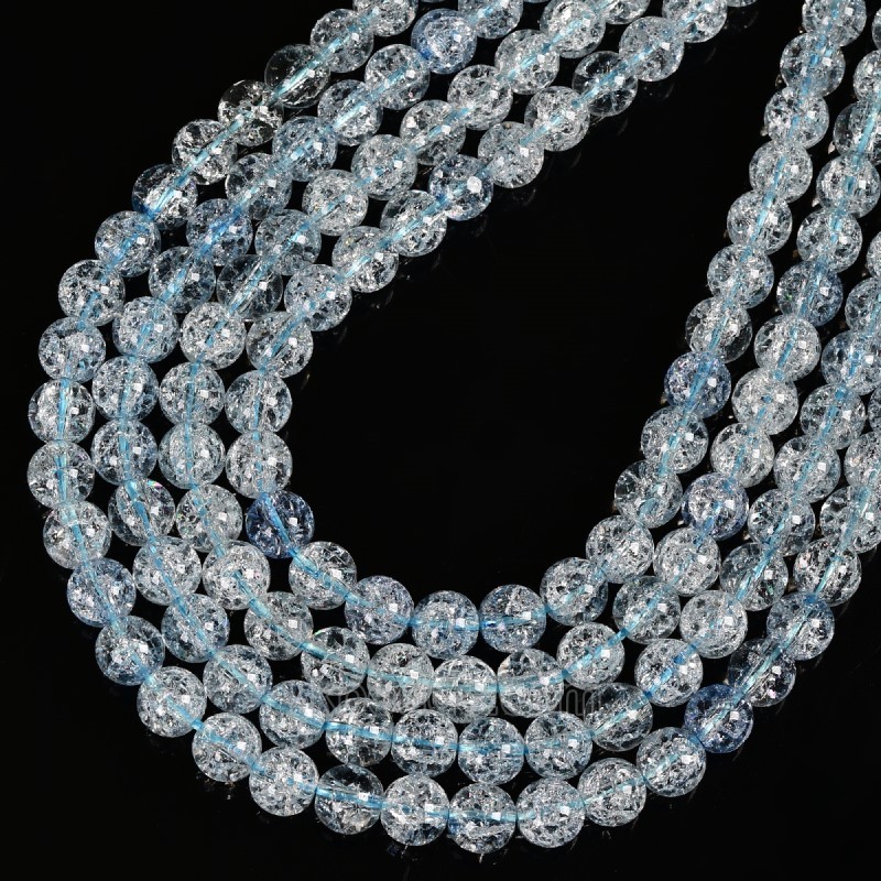 Blue Cracked Glass Smooth Rounds, Approx 4-12mm, 38cm/strand