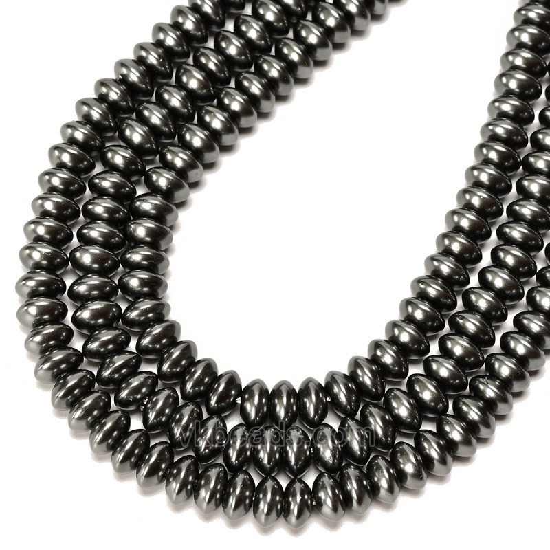 Dark Grey Glass Pearl Smooth Saucer, Approx 4.5x8mm, 38cm/strand