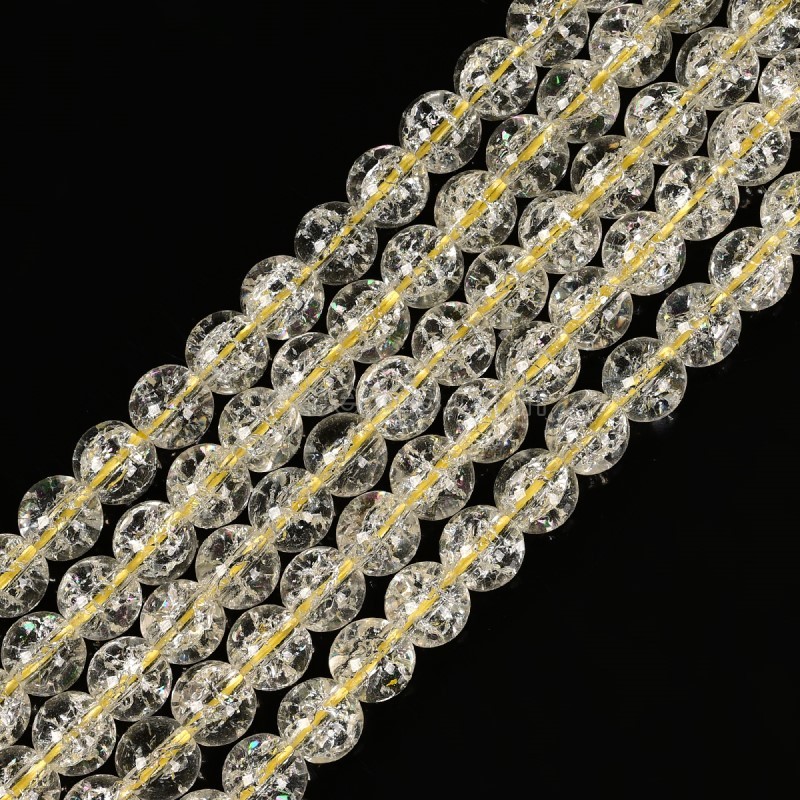 Light Yellow Cracked Glass Smooth Rounds, Approx 4-12mm, 38cm/strand