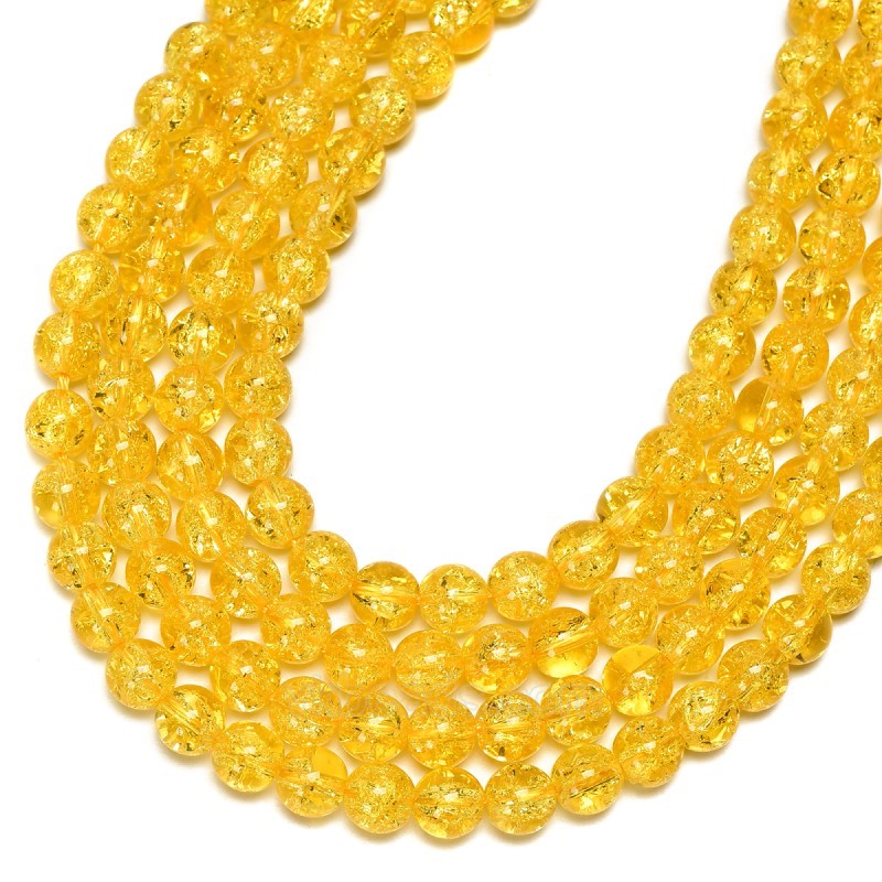 Yellow Cracked Glass Smooth Rounds, Approx 4-12mm, 38cm/strand