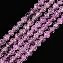Pinkish Purple Cracked Glass Smooth Rounds, Approx 4-12mm, 38cm/strand