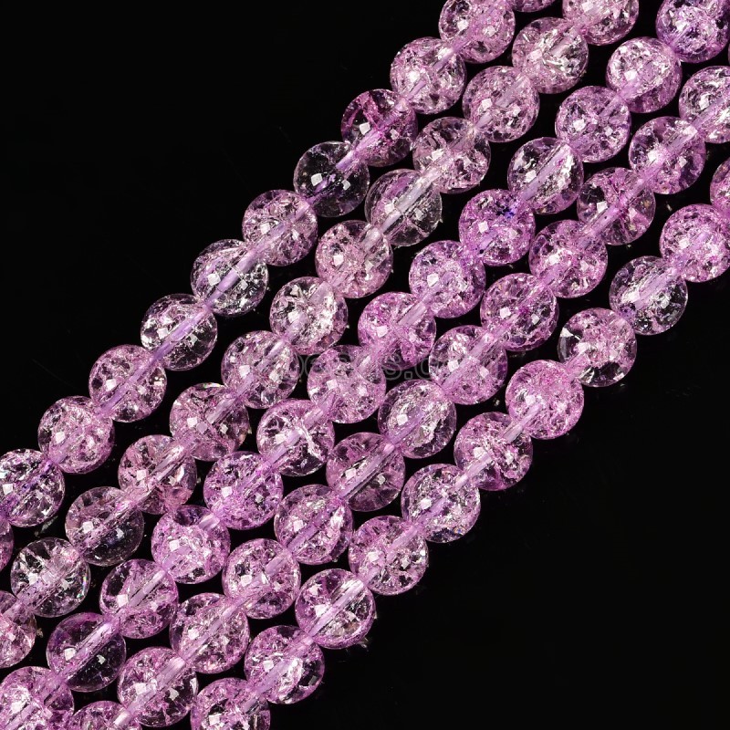 Pinkish Purple Cracked Glass Smooth Rounds, Approx 4-12mm, 38cm/strand