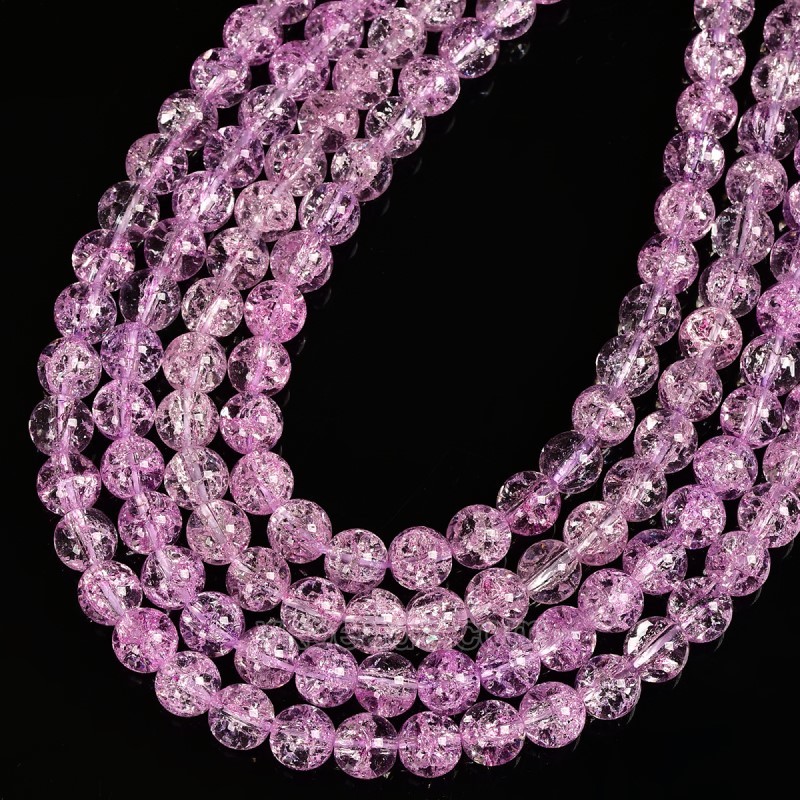 Pinkish Purple Cracked Glass Smooth Rounds, Approx 4-12mm, 38cm/strand