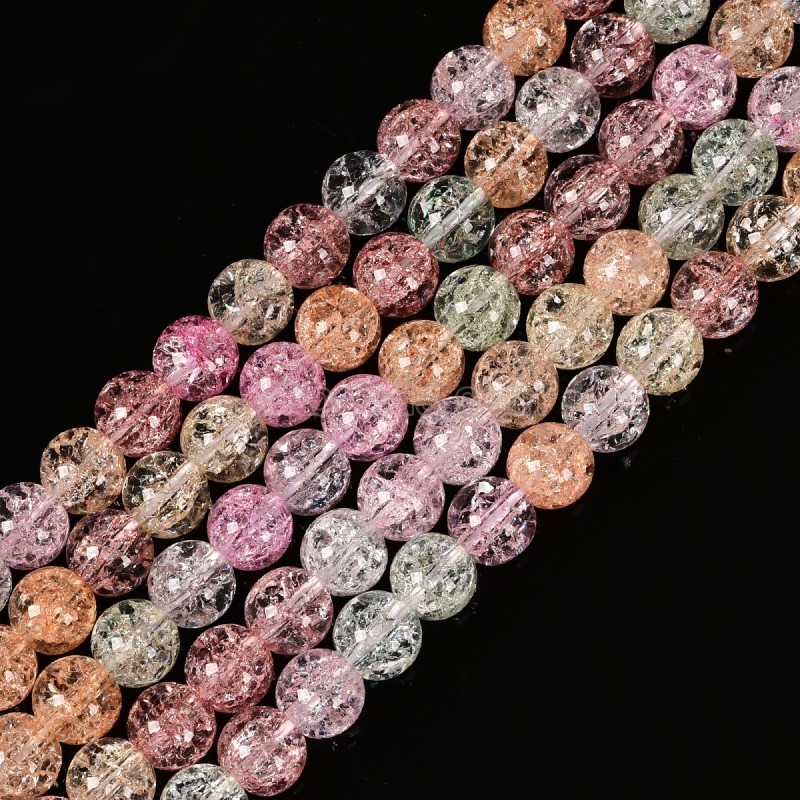 Multicolor Cracked Glass Smooth Rounds, Approx 4-12mm, 38cm/strand
