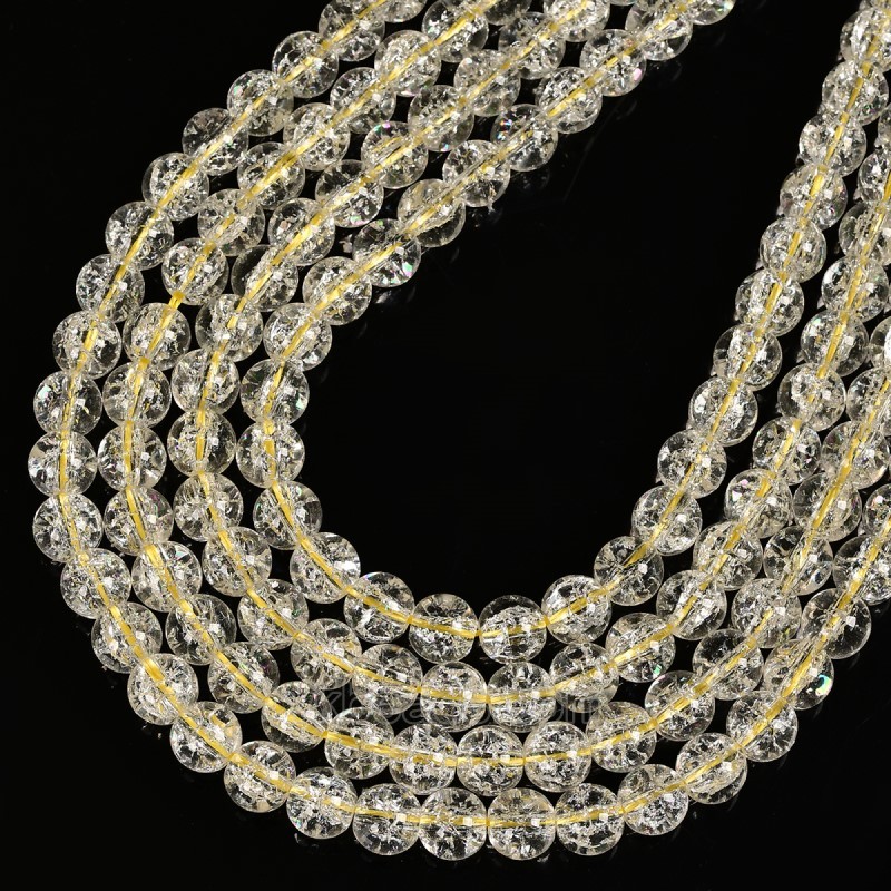 Light Yellow Cracked Glass Smooth Rounds, Approx 4-12mm, 38cm/strand