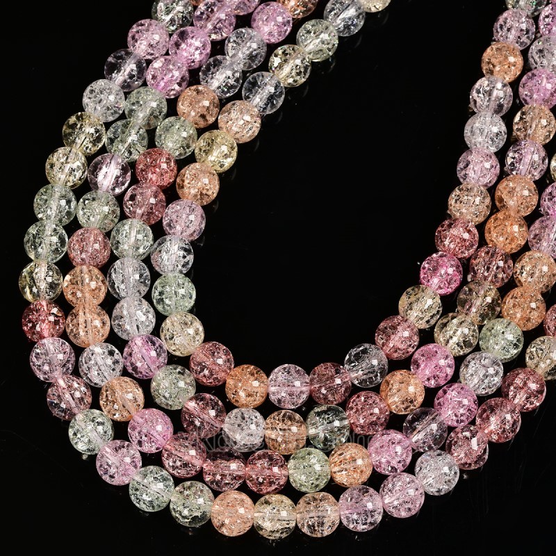 Multicolor Cracked Glass Smooth Rounds, Approx 4-12mm, 38cm/strand