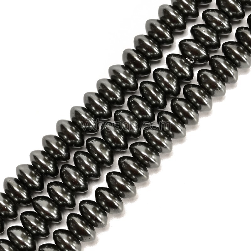 Dark Grey Glass Pearl Smooth Saucer, Approx 4.5x8mm, 38cm/strand