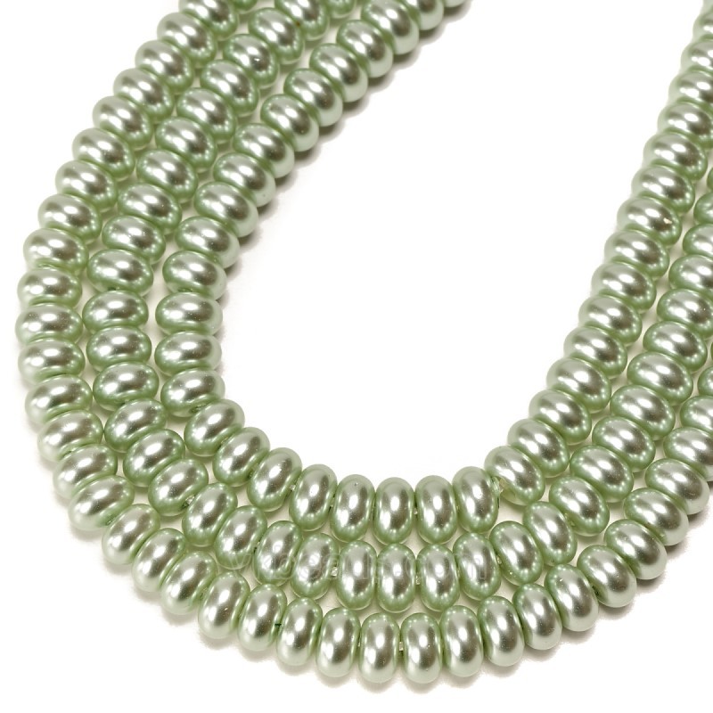 Green Glass Pearl Smooth Rondelles, Approx 4.5x8mm, 38cm/strand