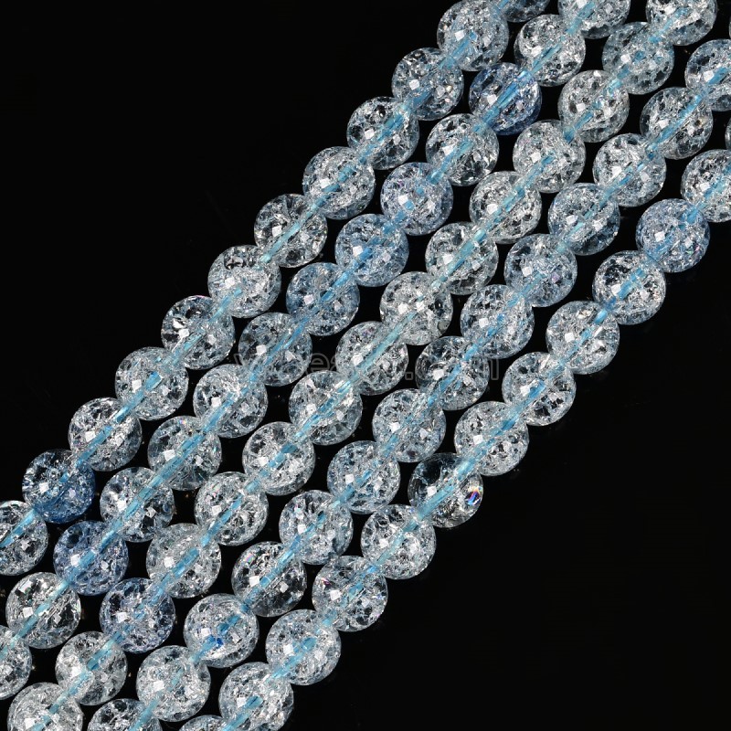 Blue Cracked Glass Smooth Rounds, Approx 4-12mm, 38cm/strand