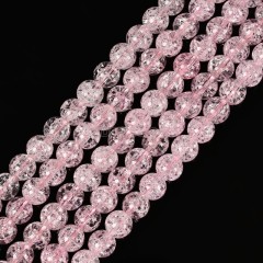 Pink Cracked Glass Smooth Rounds, Approx 4-12mm, 38cm/strand