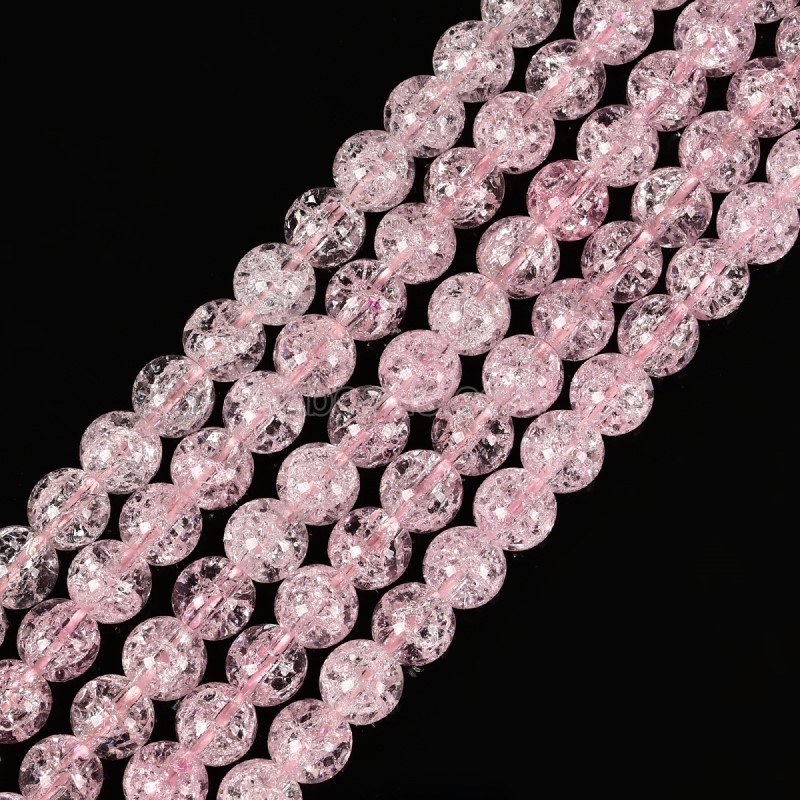 Pink Cracked Glass Smooth Rounds, Approx 4-12mm, 38cm/strand