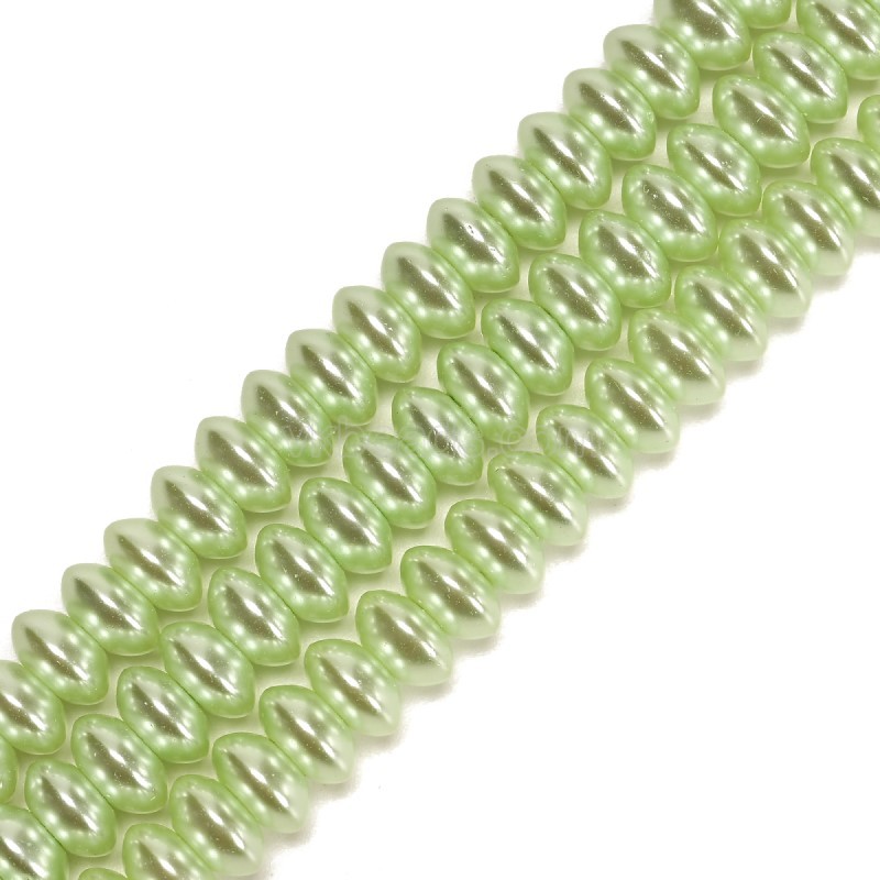 Apple Green Glass Pearl Smooth Saucer, Approx 4.5x8mm, 38cm/strand