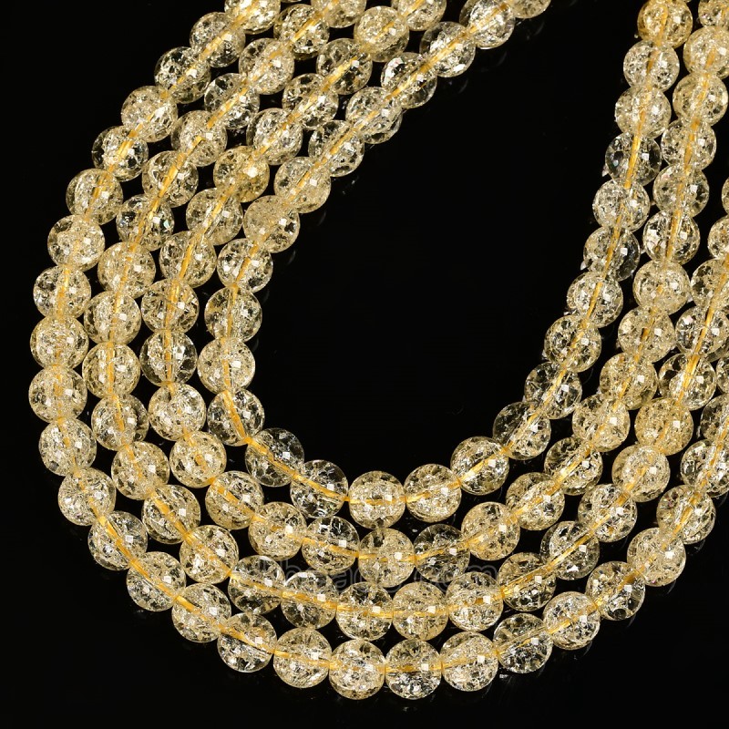 Yellow Cracked Glass Smooth Rounds, Approx 4-12mm, 38cm/strand