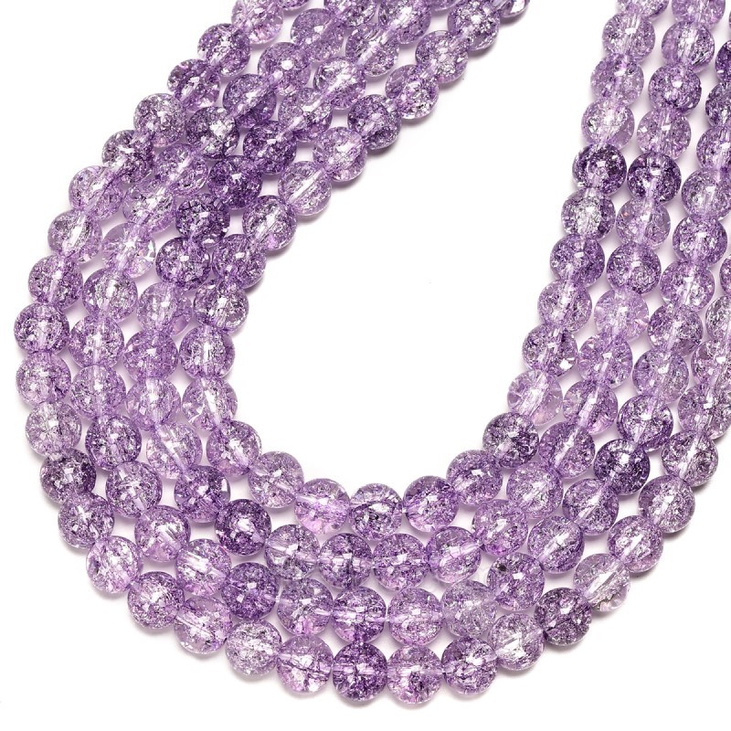 Light Purple Cracked Glass Smooth Rounds, Approx 4-12mm, 38cm/strand