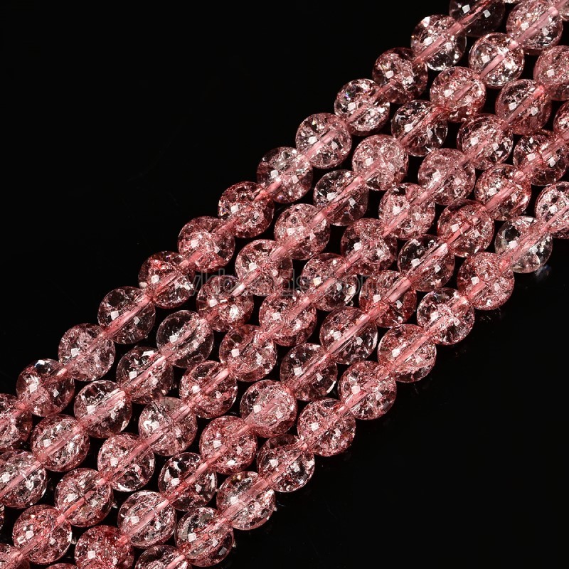 Watermelon Red Cracked Glass Smooth Rounds, Approx 4-12mm, 38cm/strand