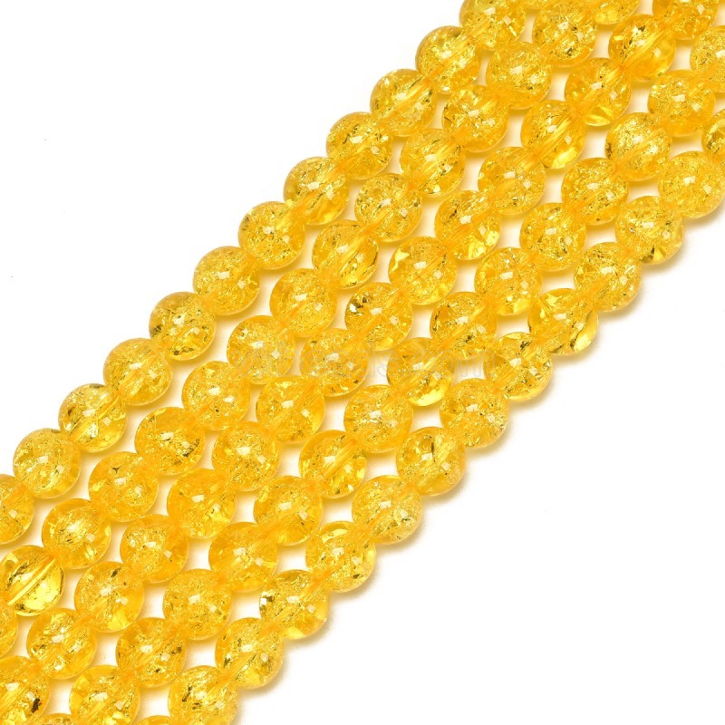 Yellow Cracked Glass Smooth Rounds, Approx 4-12mm, 38cm/strand