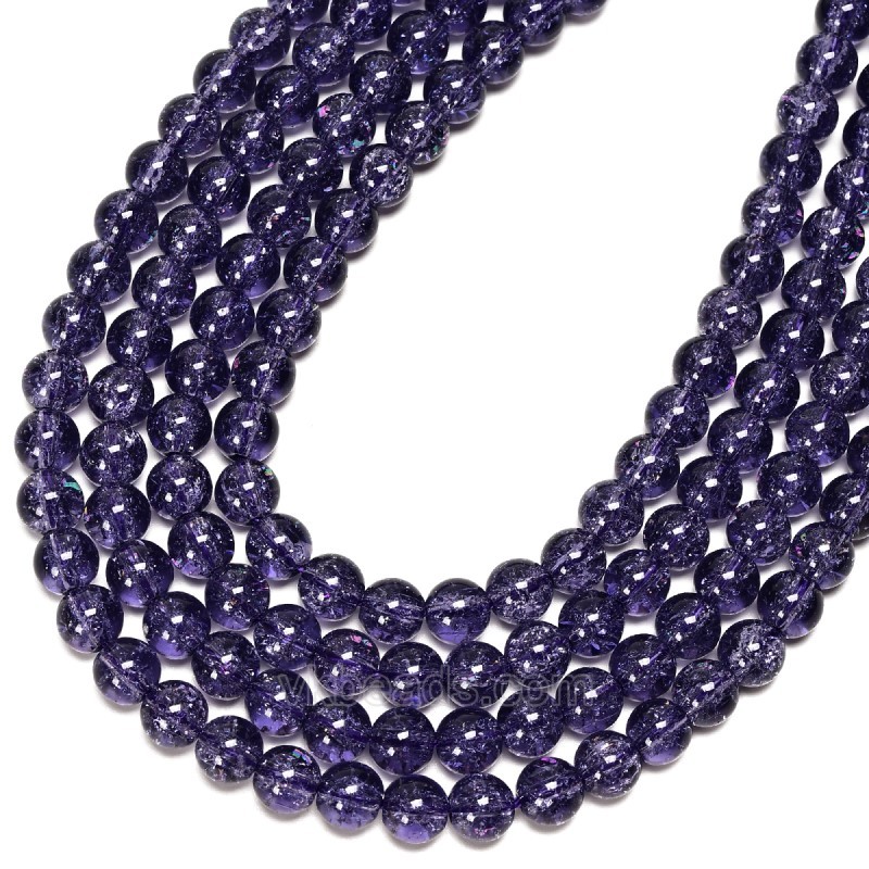 Dark Purple Cracked Glass Smooth Rounds, Approx 4-12mm, 38cm/strand